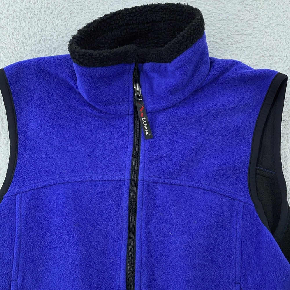 Vintage L.L. Bean Fleece Vest Womens Small Colorblock Blue Black‎ Full Zip USA